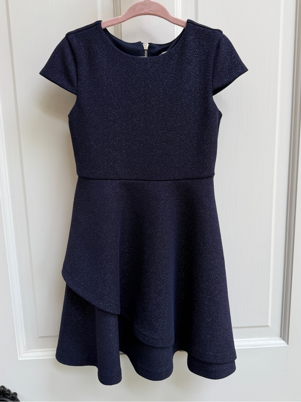 NWOT Little Angels Girls 4 Navy Layered Short Sleeve Fit & Flare Party Dress